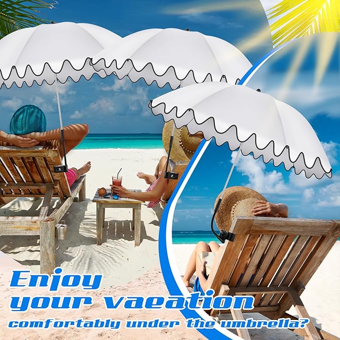Abbylike 2 Pcs Scalloped Chair Umbrella with Universal Adjustable Clamp 38'' Portable Wheelchair Umbrella UPF 50+ Camping Chair Parasol with Bag for Outdoor Patio Lawn