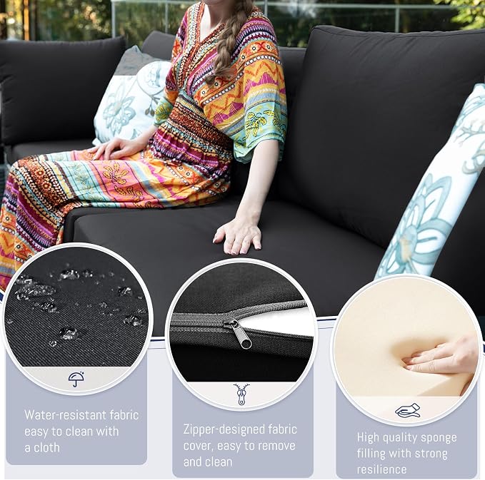 BULEXYARD 11 Piece Large High Back Grey Rattan Patio Furniture Sets with Firepit and Loungers, Comfortable Deep Wide Seat Outdoor Sectional Conversation Couch Sofa Modualr, Gray Wicker & Black Cushion