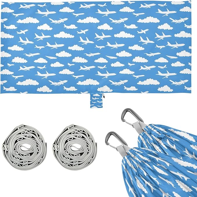 Camping Hammock Outdoor Hammocks for Outside Blue Airplane White Clouds Beach Trees Portable Lightweight with Pockets Tree Straps Indoor