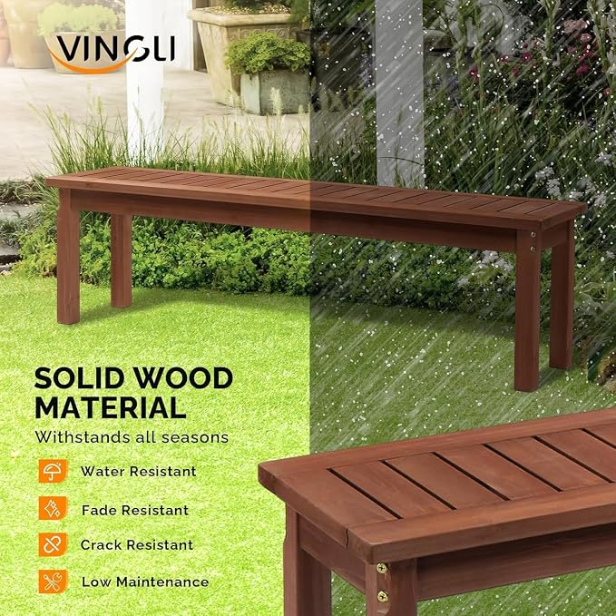 VINGLI 3-Piece Outdoor Dining Set, 69" Rectangular Wood Patio Table with 2 Benches, All-Weather Brown Fir Patio Furniture Set for Garden, Backyard, Lawn, Deck