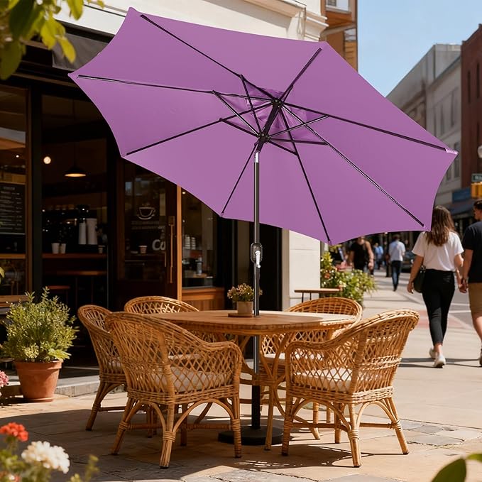 Blissun 9' Outdoor Patio Umbrella, Outdoor Table Umbrella, Yard Umbrella, Market Umbrella with 8 Sturdy Ribs, Push Button Tilt and Crank