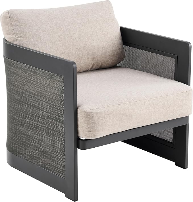 Christopher Knight Home Norhill Patio Sofa Set, 3 Pieces Outdoor Seating Set, Aluminum Patio Furniture Set with Two Club Chairs and Loveseat, Conversation Set for Patio Garden Poolside, Beige + Black