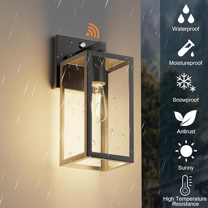 Dusk to Dawn Porch Outdoor Light, 2 Pack Wall Light Fixtures Waterproof Exterior Wall Sconce Light Fixture with E26 Base for Patio Entryway Hallway (Bulb not Included)