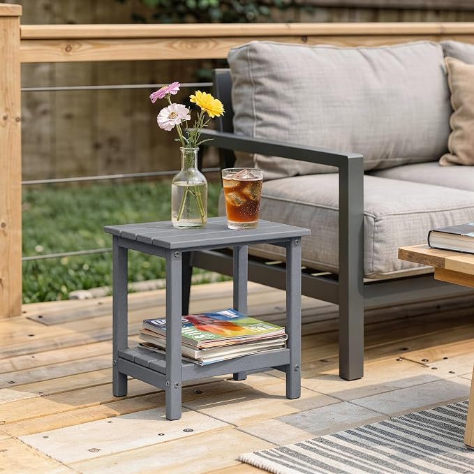 Amazon Basics Outdoor Side Table with Lower Shelf, Weather-Resistant Stainless Steel, 41.91cm x 32cm x 41.91cm, Grey, 1-Pack