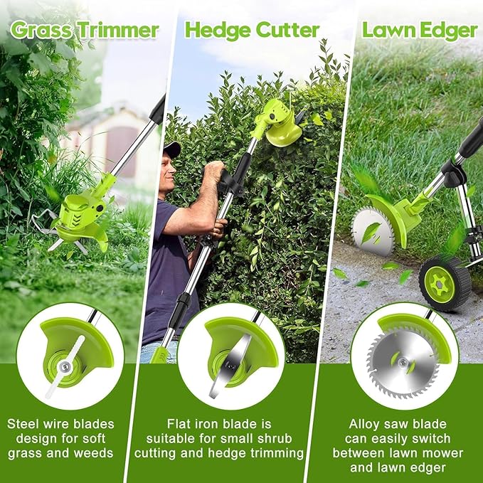 6 Inch Electric Weed Wacker with Wheels, Lightweight Electric Weed Eater, 650W High Power 8500 RPM,4000mAh Battery Powered Weed Eater