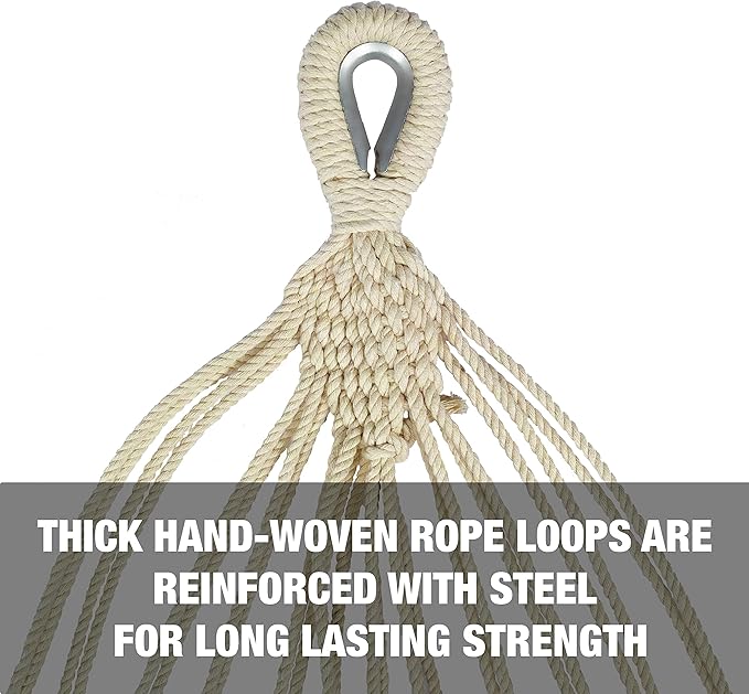 Bliss Hammocks BH-400-CC 40" Wide Hammock w/Hand-Woven Rope Loops & Hanging Hardware, Outdoor, Patio, Backyard Durable, Cotton and Polyester Blend, 220 Lbs Capacity, Country Club