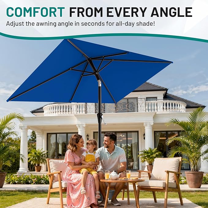 AreShark 6.5' x 10' Rectangular Patio Umbrellas for Outdoor, Outdoor Table Umbrella, Large Outdoor Patio Umbrellas with 6 Sturdy Ribs for Pool, Garden, Deck & Market (Royal Blue)