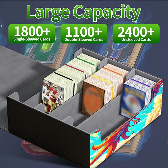 Card Deck Box for MTG, Cards Storage Box Fits 120+ Sleeved, Leather Big Size Strong Magnetic Closing Case for Board Games Magic TCG CCG Baseball Collection Women Man, Flamingo Sky