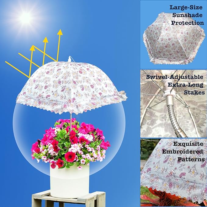 TIMSO Adjustable 3 Pack Plant Shade Umbrella for Outdoor Garden - Sun Protection Cloth & Umbrella for Plants, Potted Plants, and Garden Beds