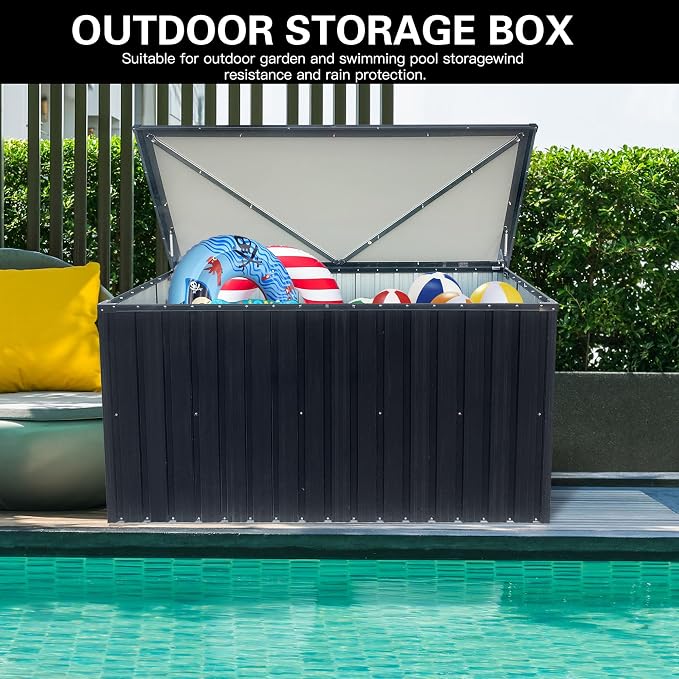 215 Gallon Outdoor Storage Box, Pool Storage Bin with Lockable Lid for Patio Furniture, Pool Supplies, Garden Tools