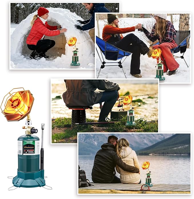 6200 BTU Propane Camping Heater, Portable Tent Heater with Radiant Burner, Adjustable Flame, Stable Base, Fits 1 lb Propane Tank for Outdoor Use