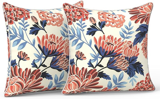 LVTXIII Outdoor Throw Pillow Covers 16x16 Waterproof Tropic Accent Pillow Cases Fluffy Outdoor Cushion Covers for Garden and Patio Furniture Decoration, 2 Pack, Red Chrysanthemum