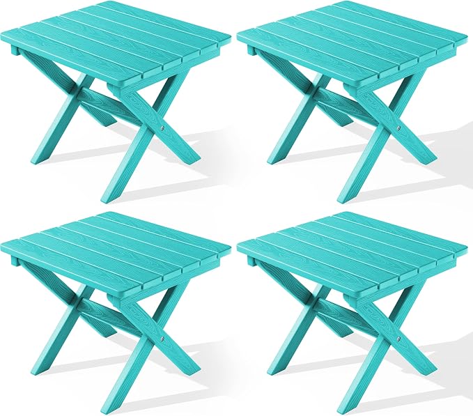 SERWALL Folding Outdoor Side Table Set of 4, Small Adirondack Side Table, Aruba
