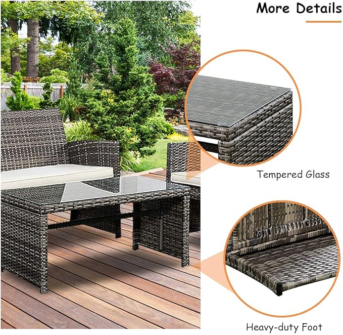 Tangkula 4 PCS Patio Conversation Set Outdoor Poolside Balcony Wicker PE Rattan Sectional Sofa Set Wicker Furniture Set