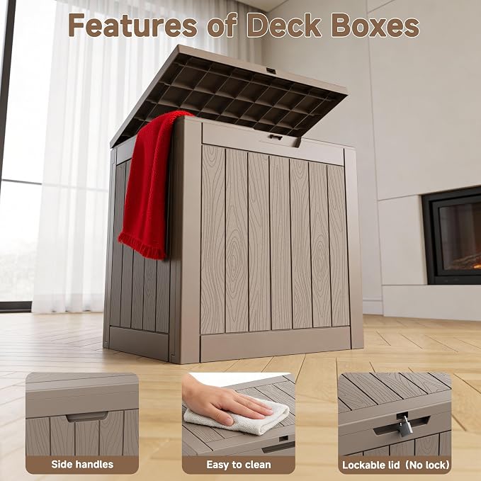 35 Gallon Waterproof Outdoor Storage Box,Deck Boxs for Outdoor and Indoor Use,Deck Storage Box for Picnic Supplies,Gardening Tools,Lockable and Easy to Install(Grey)