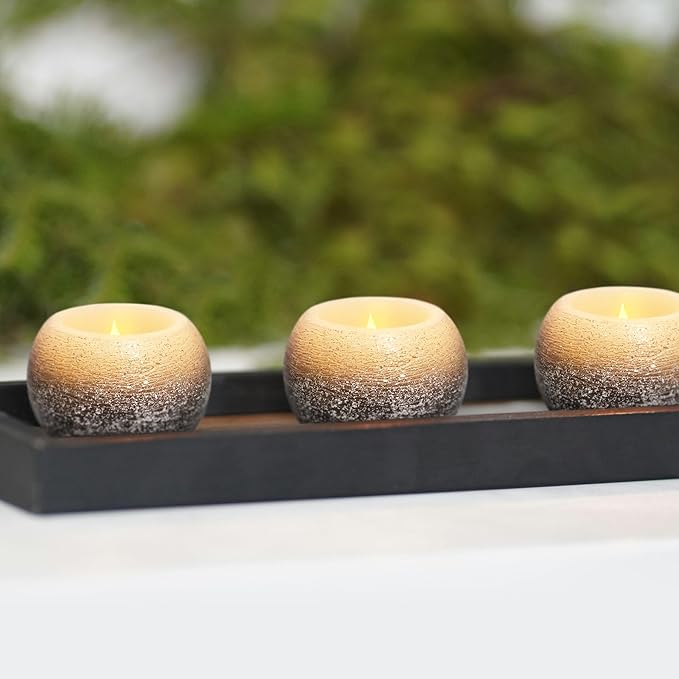 FURORA LIGHTING Small Black Glittery Real Wax Flameless Candles Pack of 3, LED Flickering Round Candles Perfect for Wedding Décor, 2.4’’(W) x 1.6’’(H), Battery Included