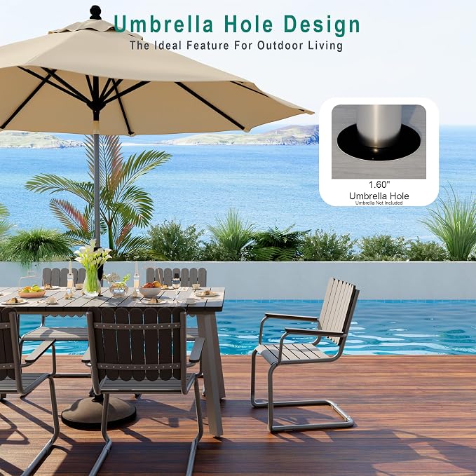 7 Pieces Outdoor Dining Set for 6, Patio Table and Chairs Set with Umbrella Hole, All-Weather HDPE Outdoor Furniture Sets for Backyard Poolside Lawn Garden (Charcoal)