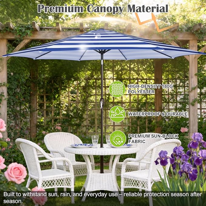 Blissun 10FT Outdoor Patio Umbrella, Outdoor Table Umbrella, Yard Umbrella, Market Umbrella with 8 Sturdy Ribs, Push Button Tilt and Crank