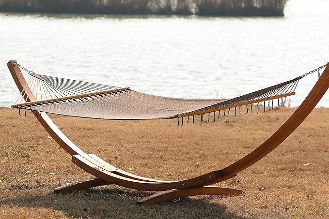 Original Saniwerke Caribbean Hammock, 79 Inch Wide x 12 Ft Long, Wooden Spreader Bars, Outdoor Relaxation, All Weather, Stainless Steel Ring and Chain, Double Person (Rich Mocha)