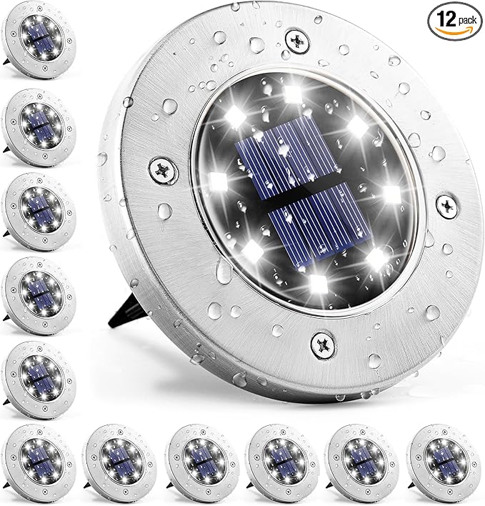 GIGALUMI Solar In-Ground Fence Lights - 12 Pack Cool White, Waterproof Fence Perimeter Lights, No-Drill Installation, Compatible with Wood, Metal, Vinyl, Concrete and Composite Fences