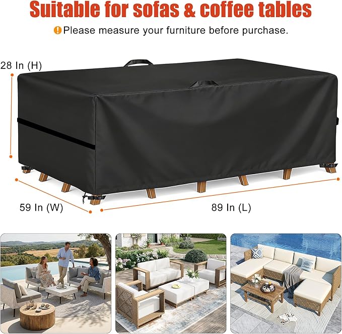 LBTING Patio Furniture Cover, Outdoor Table Chair Sofa Desk Covers 89L x 59W x 28H Inches, 420D Waterproof Windproof Dust-proof UV-Resistant Furniture Cover - Black