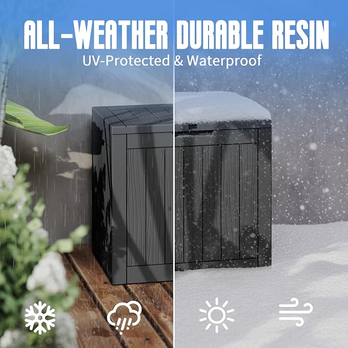 35 Gallon Outdoor Deck Storage Box, Weatherproof Lockable Patio Storage Bin for Poolside, Backyard, Lawn & Outdoor Compact Space (Black,35GAL)
