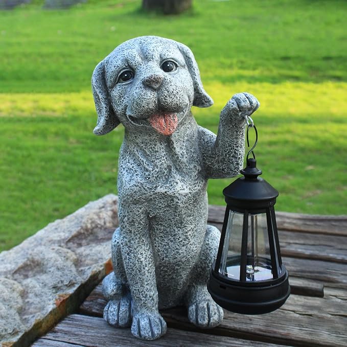 Dog Statue Garden with Solar Lantern - Ideal Gifts for Outdoor Patio, Figurine for Dogs – Gift for Mom, Grandma, Dog Lovers,Birthdays Housewarming Present