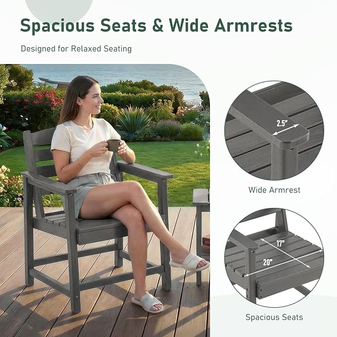 Furnimart 3-Piece Patio Bistro Set, HDPE Outdoor Chairs Set of 2 and Side Table, All-Weather Outdoor Furniture Set, Modern Conversation Sets with Coffee Table for Garden, Balcony, Porch, Grey