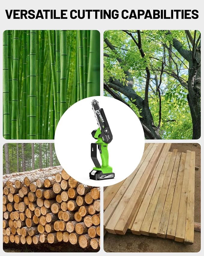 Fostex Mini Chainsaw Cordless, 6 Inch Handheld Electric Chain Saw, 2×2Ah Batteries & 2 Chains, Lightweight Small Tree Trimmer for Wood Cut, Yard & Garden, Ideal Gift for Dad, Men & Women (Green)