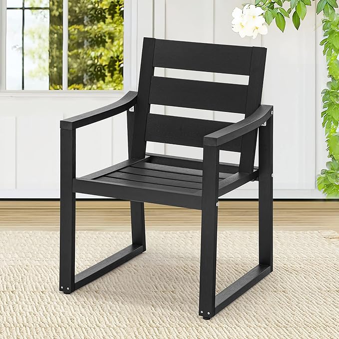 Cozyman HDPS Outdoor Dining Chairs, 350LBS, Patio Dining Chairs with Armrest, All Weather Outdoor Kitchen Chairs with Square Frame Legs for Outdoor Indoor, Lawn, Garden, Backyard, Black