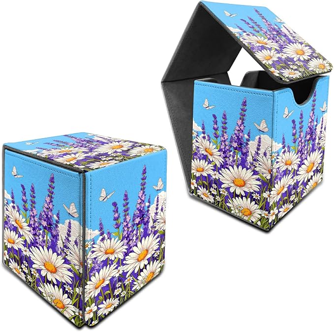 Blue Sky Lavender Card Deck Box for MTG, Personalized Card Storage Case Fits 120+ Sleeved Cards, Premium Leather TCG Box with Strong Magnetic Closure for Magic, CCG, PTCG, Baseball Cards