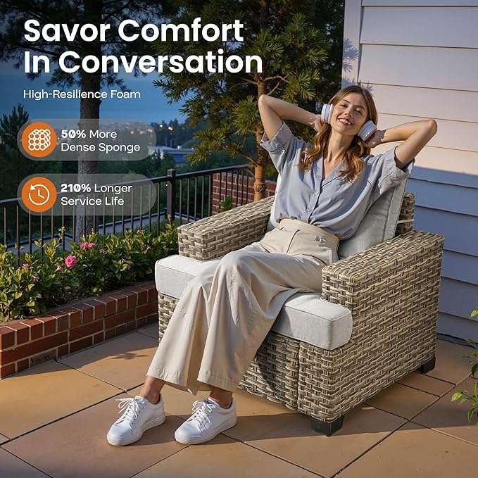 ovios 8 Piece Patio Sectional Furniture with Swivel Rocking Chairs, Rattan Wicker Coversation Couch Set, Outdoor Sofa Set for Outside Porch Balcony Backyard Pool, Light Grey