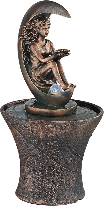 Crescent Moon 34" High Large Rustic Indoor Outdoor Decor Faux Stone Floor Fountain with Light LED Standing Water Feature for Outside Garden Patio Yard Backyard Porch Deck Relaxation - John Timberland