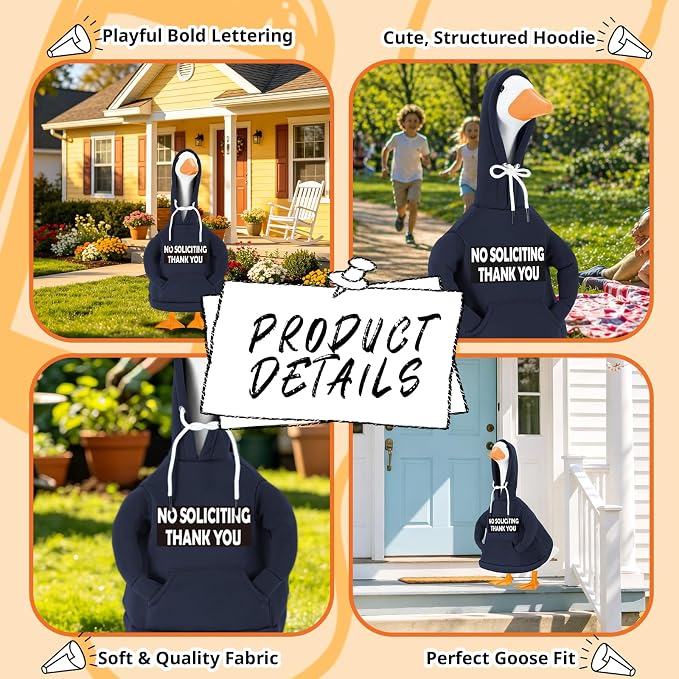 Porch Goose Hoodie Outfits for 23 Inch Porch Goose & Duck Statues-No Soliciting Goose for Front Porch Yard Classic Hoodie Goose Clothes for Concrete Geese