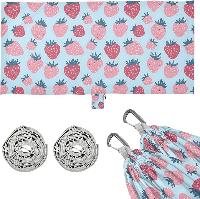 Camping Hammock Outdoor Hammocks for Outside Strawberry Designs Beach Trees Portable Lightweight with Pockets Tree Straps Indoor Small