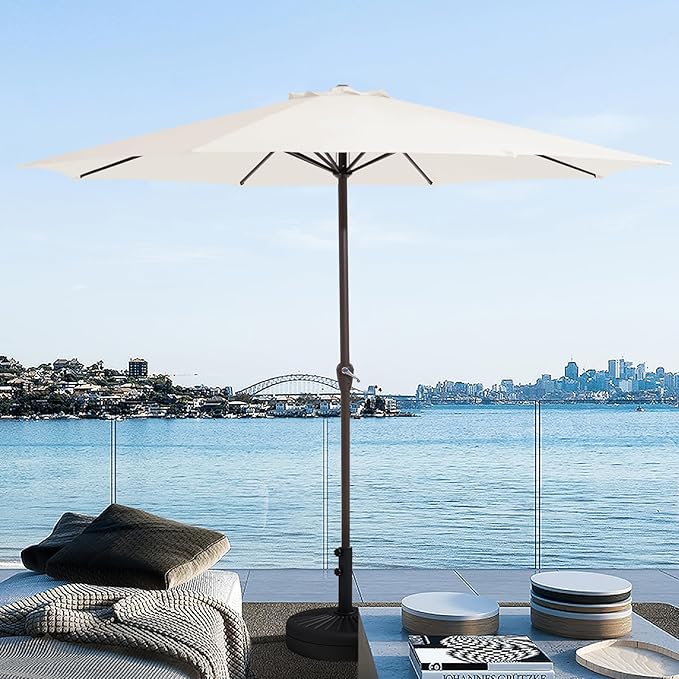 JEAREY 12' Patio Umbrellas Outdoor Table Market Umbrella w/Crank, 8 Sturdy Ribs, UV Protection Windproof for Garden, Deck, Backyard (Off-White)