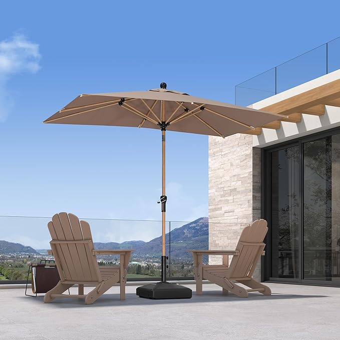 PURPLE LEAF 5' x 8' Patio Umbrella with Base Market Umbrella Rectangular Outdoor Umbrella with Push Button Tilt & Crank and 8 Ribs Aluminum Table Umbrella for Pool Backyard Beach, Taupe