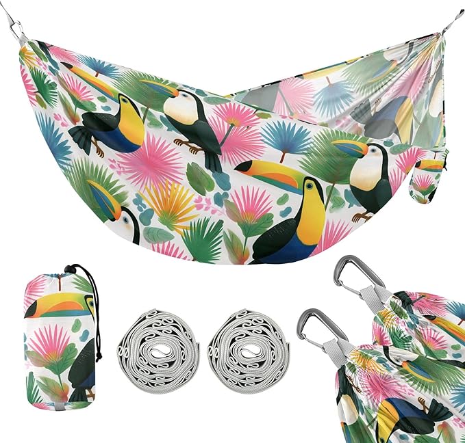 Camping Hammock Outdoor Hammocks for Outside Cute Toucan Beach Trees Portable Lightweight with Pockets Tree Straps Indoor Small