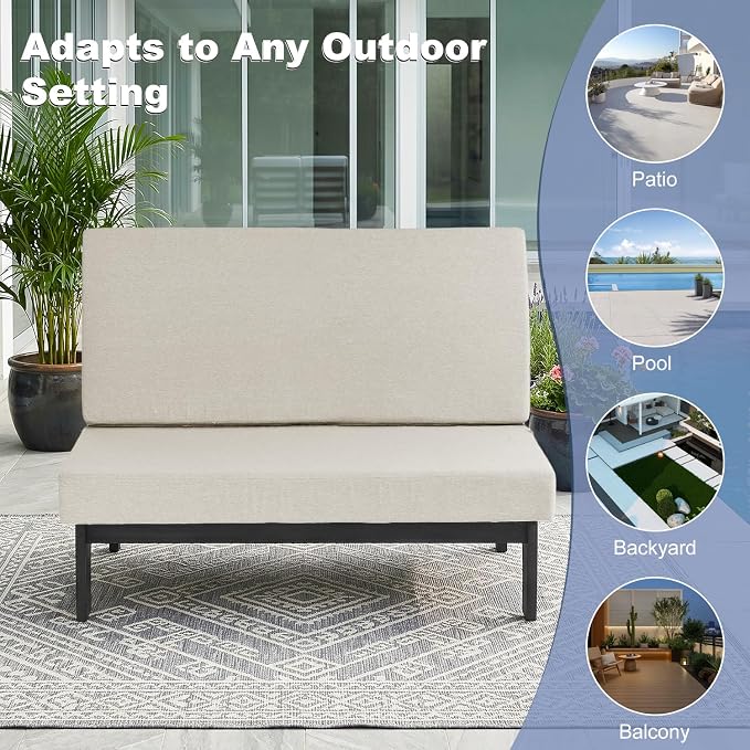 Pia Ricoo 1-Piece Patio Furniture Set, Outdoor Loveseat with 4.5-Inch Thick Cushions, All-Weather Outdoor Sofa for Backyard, Deck, Lawn - Light Camel/Dark