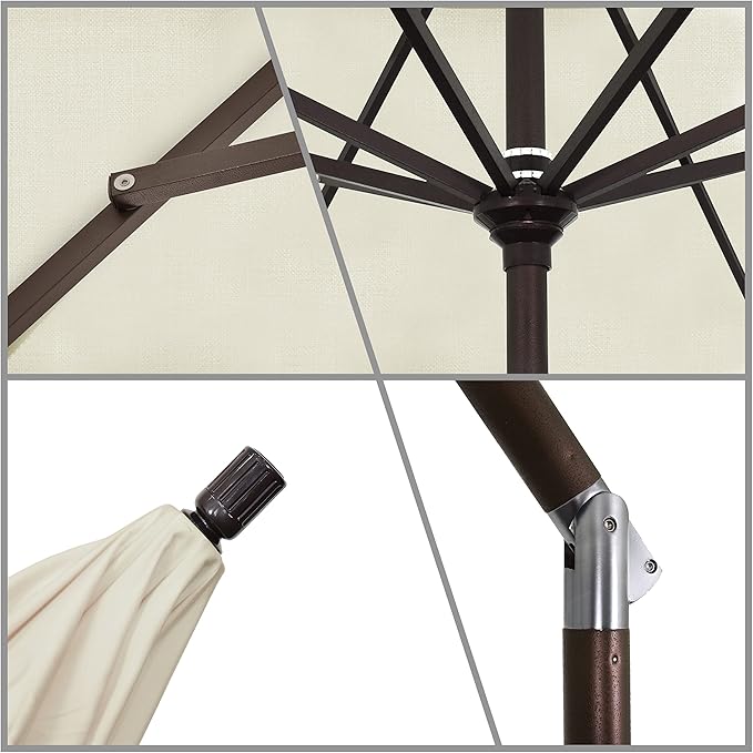 California Umbrella 11Ft Premium Sunbrella Patio Umbrella, Hand-Crank, Tilt-Collar, Bronze Frame, Canvas Fabric
