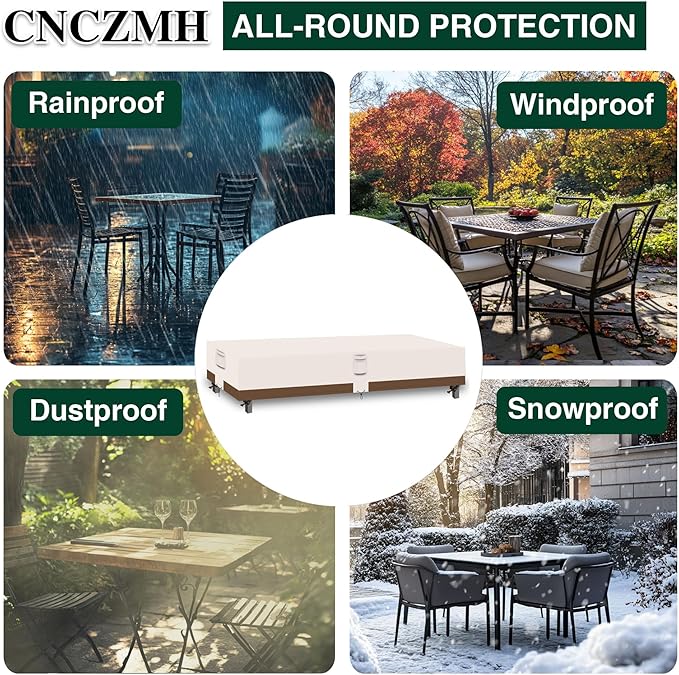Heavy Duty Patio Furniture Covers Waterproof, 600D Outdoor Furniture Cover Waterproof for Sectional Sofa Couch, Outdoor Dining Table and Chair Set Covers 138''L x 102''W x 32''H, Beige Brown