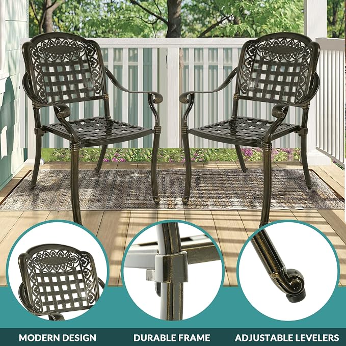 MEETWARM 9-Piece Outdoor Patio Dining Set, All Weather Cast Aluminum Patio Funiture Set for 8-94.5” Rectangular Table with 2" Umbrella Hole and 8 Chairs, Patio Table and Chairs Set, Dark Bronze