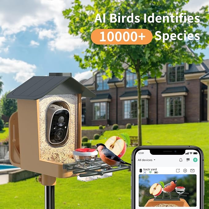 Bird Feeder with Camera 2K HD Video AI Identify Species Solar Powered IP65 Waterproof Bird Camera Auto Capture Real Time View & Notifications Gift for Parents & Children