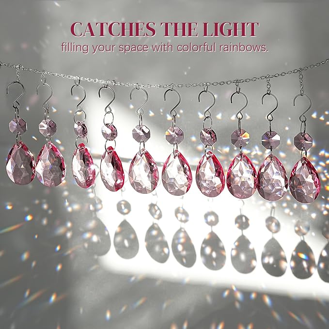 10 Pcs Pink Crystal Bauhinia Suncatcher Prisms Chandelier Window Decor | Pink Crystal Bauhinia Prisms Suncatcher Pendants 3 Inch Chandelier Beads Replacement Hanging for Window Garden Wedding Decor