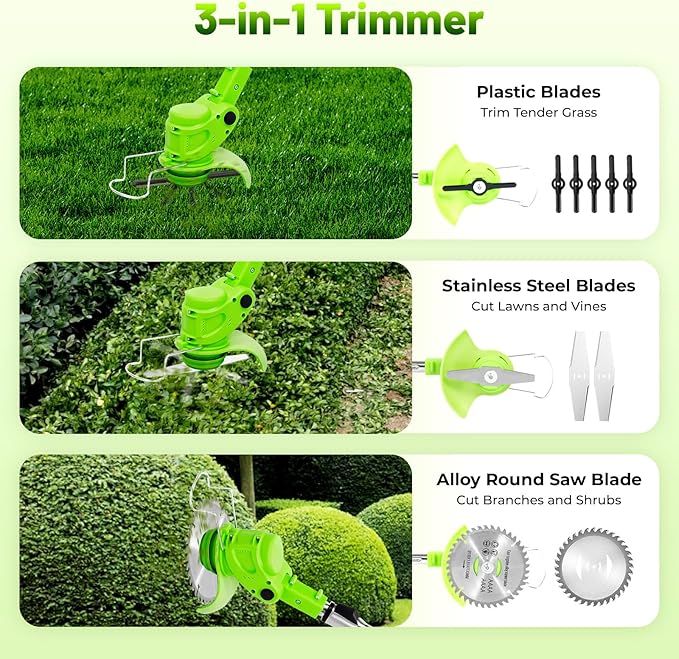Cordless Grass Trimmer, 650W Electric Weed Wacker with 2 Batteries & Charger, 24V Battery Powered Lawn Mower with U-Shaped Handle, Adjustable Telescopic Pole & 90° Flip Head for Yard, 34.65-49.21in