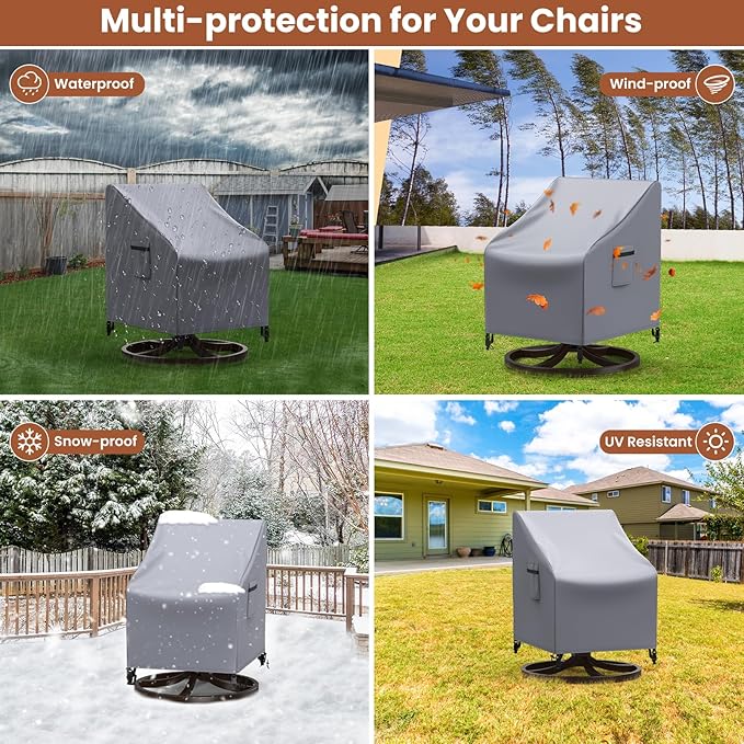Mrrihand Patio Chair Covers, 2 Pack Outdoor Swivel Lounge Chair Cover, Heavy Duty Patio Rocking Chair Covers, Patio Furniture Covers Waterproof, 30" W×34" D×38.5" H, Grey