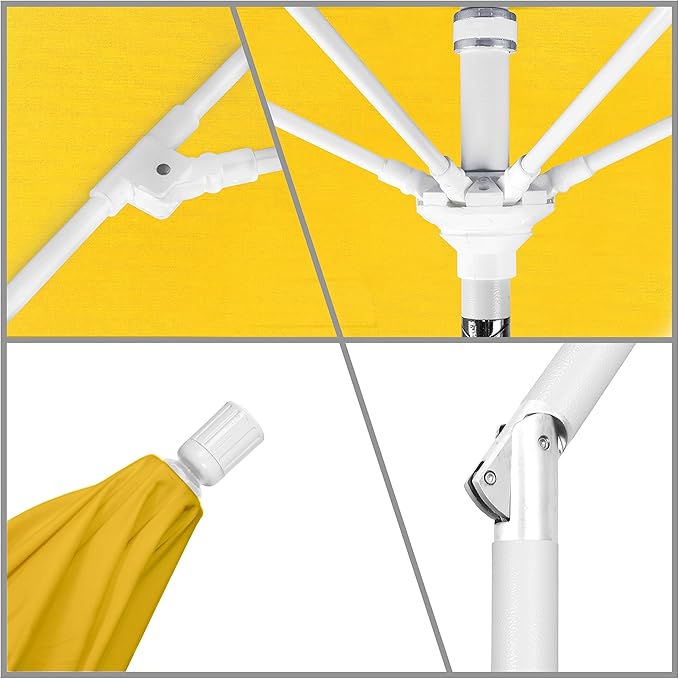 California Umbrella 9' Round Crank Lift, Collar Tilt, Aluminum Pole, Fiberglass Rib Patio Umbrella, White Finish