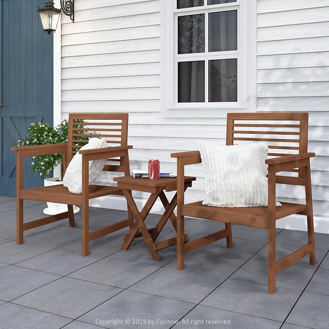 Furinno TIOMAN Patio Chair, Set of Two, Outdoor Lawn Chair, Armchair Without Cushion, for Patio, Garden, Porch, Light Wood