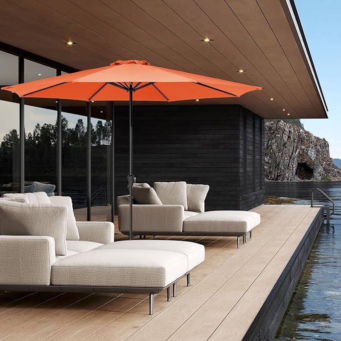 JEAREY 11' Patio Umbrellas Outdoor Table Market Umbrella w/Crank, 8 Sturdy Ribs, UV Protection Windproof for Garden, Deck, Backyard, Pool(Orange)