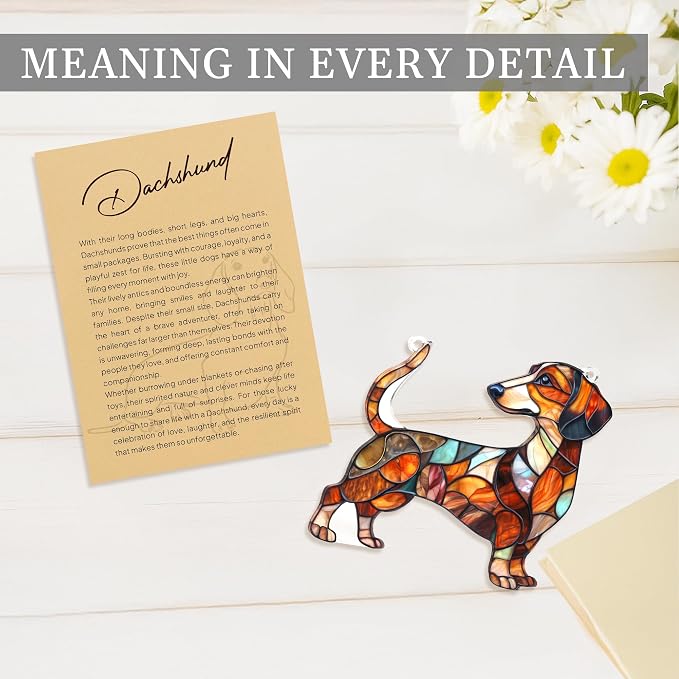 Dachshund Gifts for Women, Colorful Dachshund Ornament for Window Hanging | 5.9"x5" Acrylic Suncatcher Ornament Faux Stained Glass, Dog Lovers Gifts for Women, Dogs Christmas Ornaments for Tree Hanging